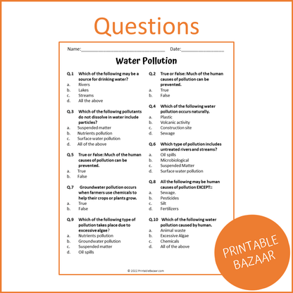 Water Pollution Reading Comprehension Passage and Questions | Printable PDF