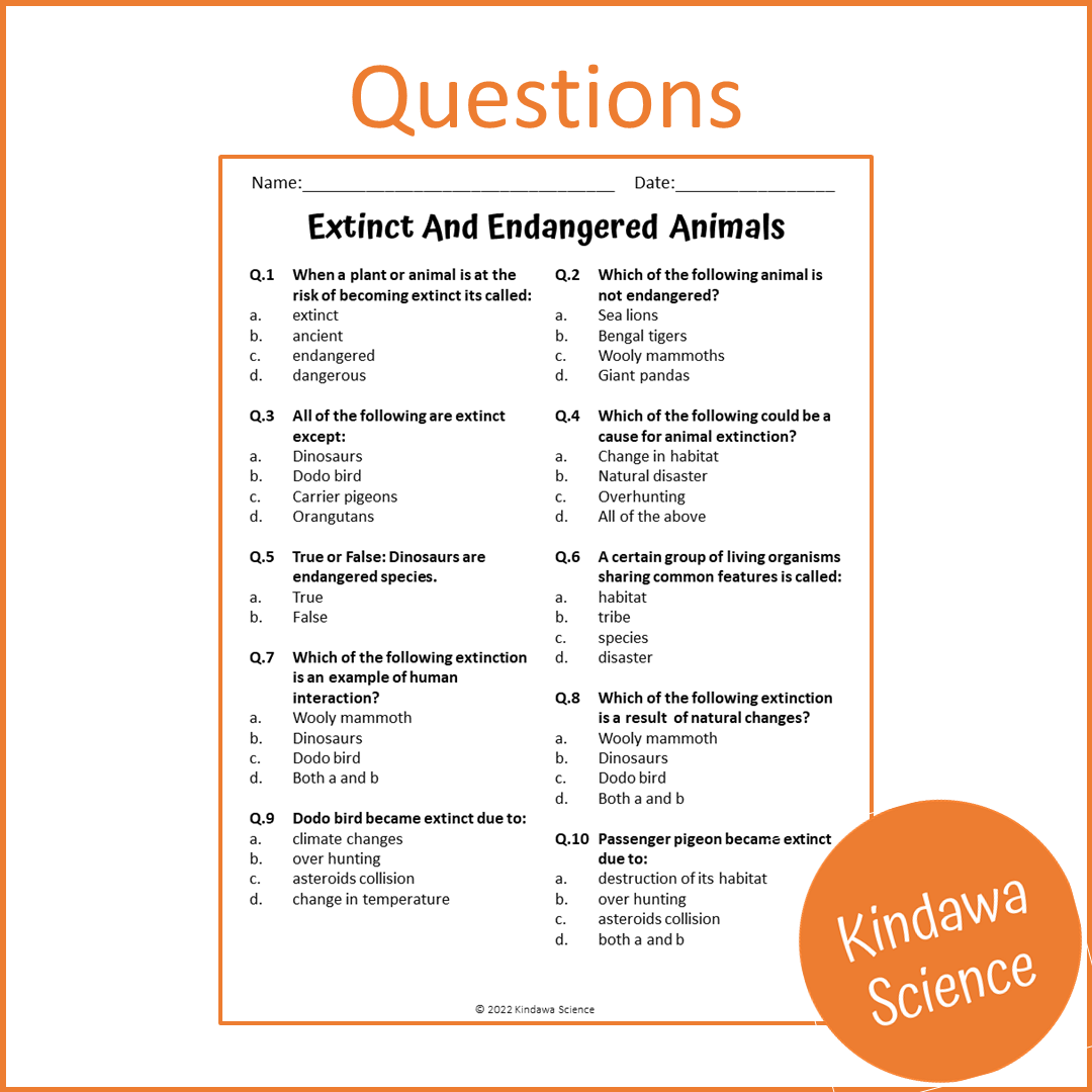 Extinct And Endangered Animals Reading Comprehension Passage and Questions | Printable PDF