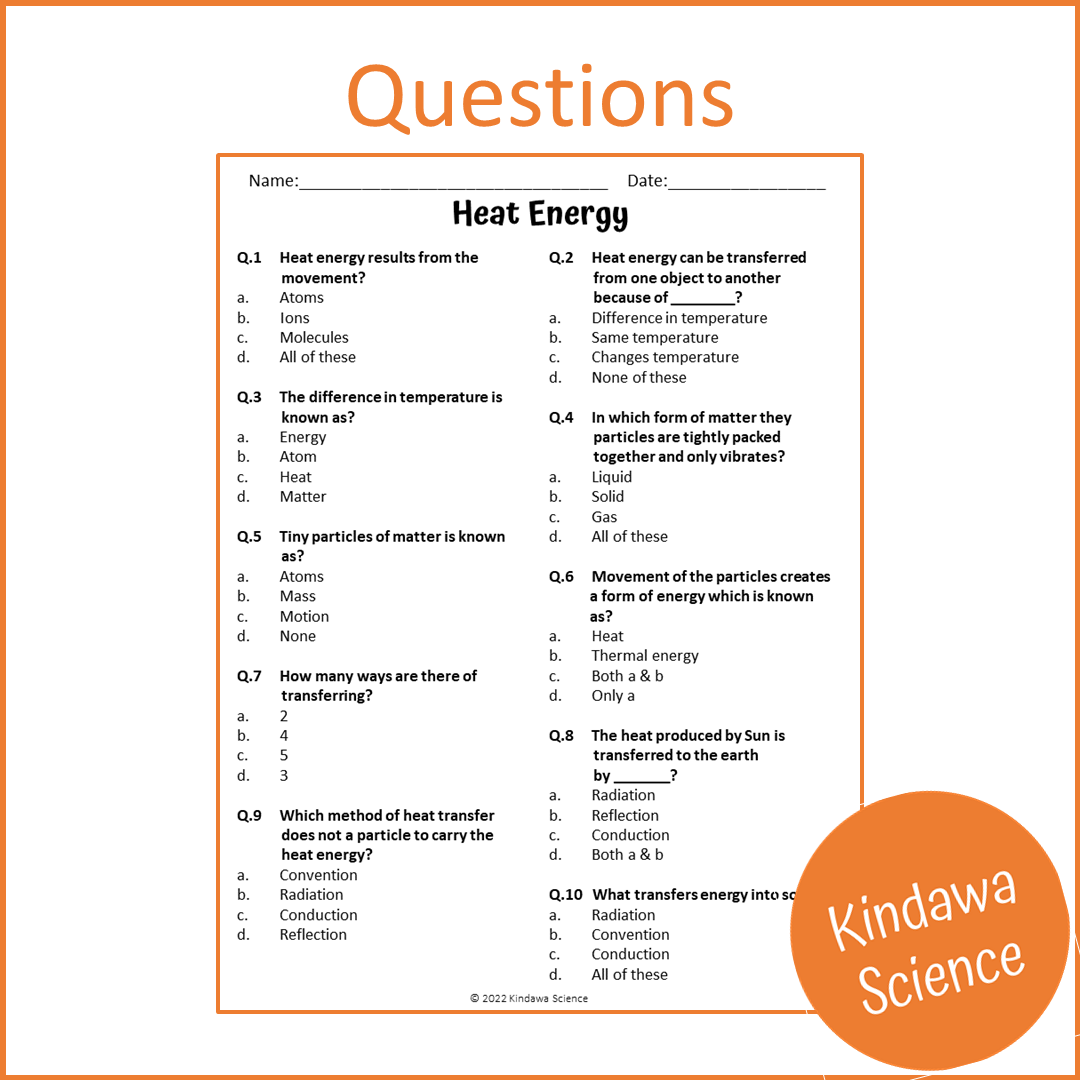 Heat Energy Reading Comprehension Passage and Questions | Printable PDF