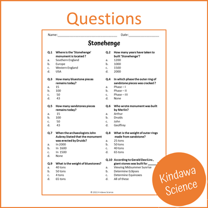 Stonehenge Reading Comprehension Passage and Questions | Printable PDF