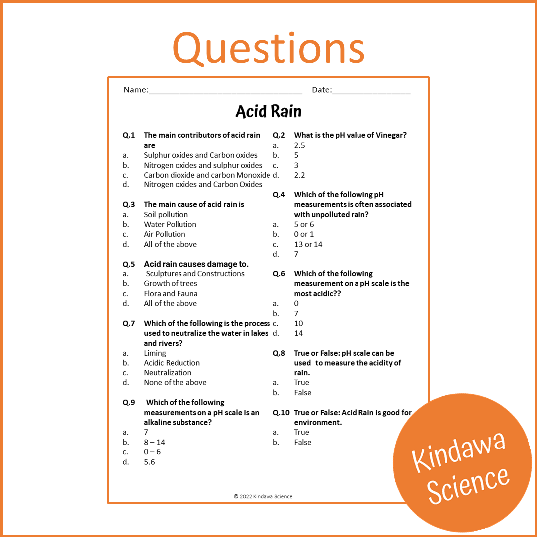 Acid Rain Reading Comprehension Passage and Questions | Printable PDF