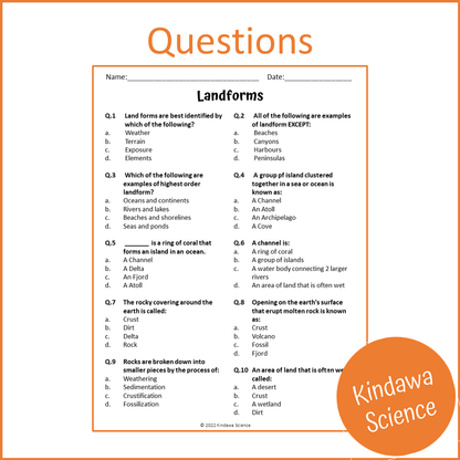 Landforms Reading Comprehension Passage and Questions | Printable PDF