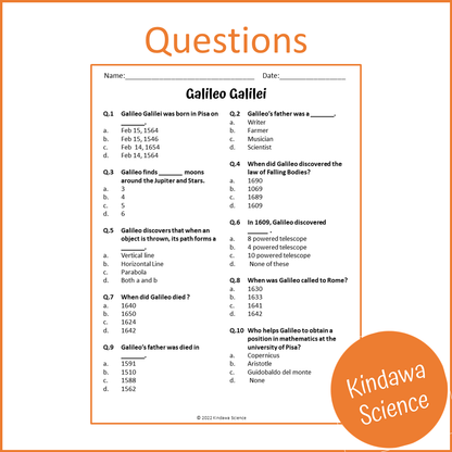 Galileo Galilei Reading Comprehension Passage and Questions | Printable PDF