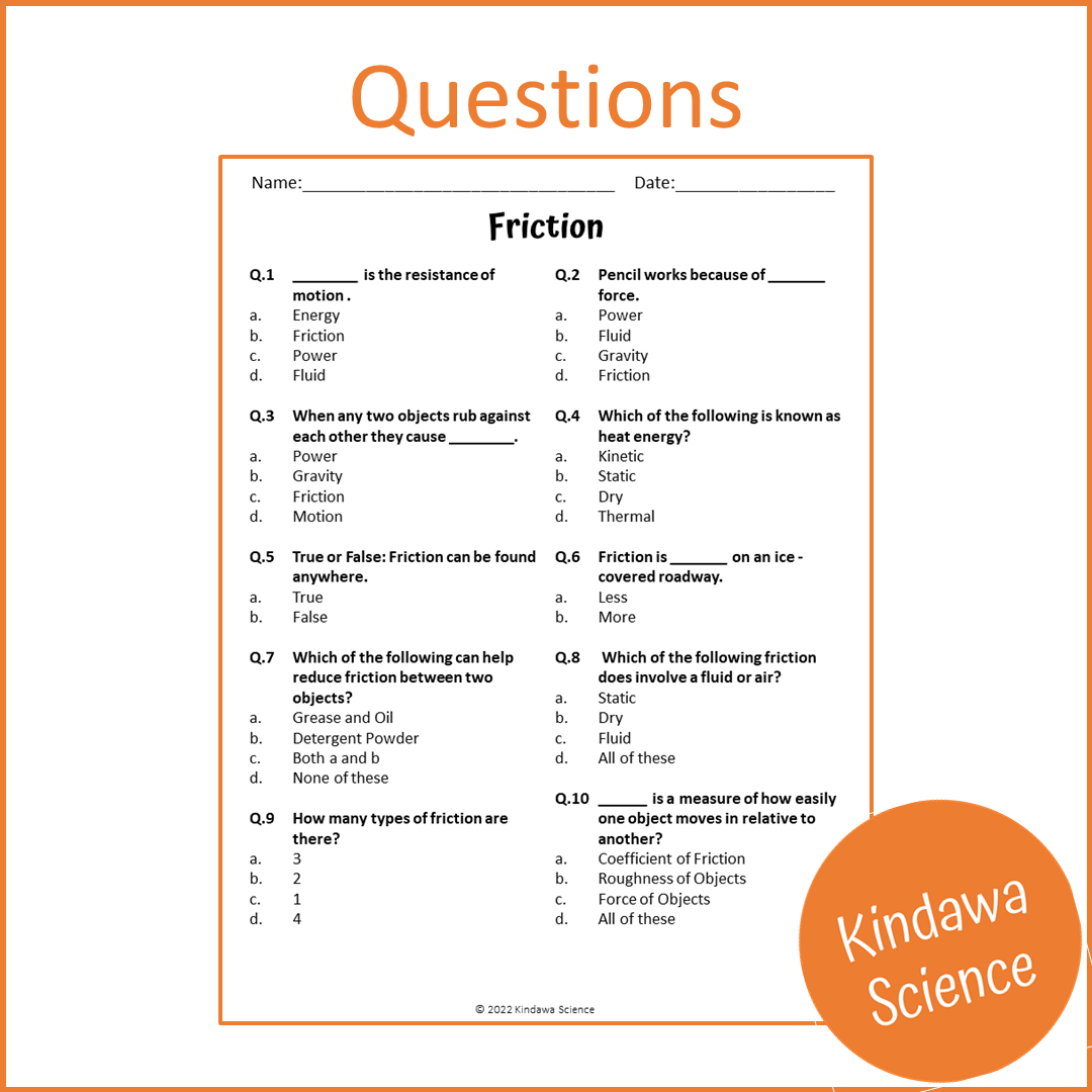 Friction Reading Comprehension Passage and Questions | Printable PDF