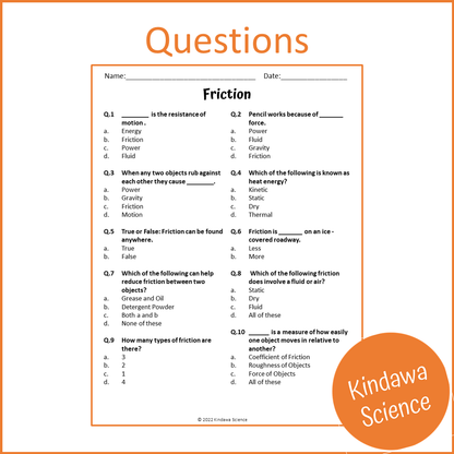 Friction Reading Comprehension Passage and Questions | Printable PDF