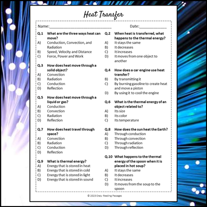 Heat Transfer Reading Comprehension Passage and Questions | Printable PDF