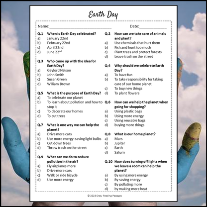 Earth Day Reading Comprehension Passage and Questions | Printable PDF