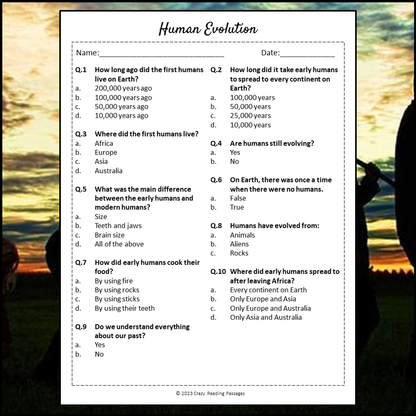 Human Evolution Reading Comprehension Passage and Questions | Printable PDF