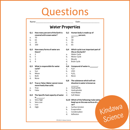 Water Properties Reading Comprehension Passage and Questions | Printable PDF