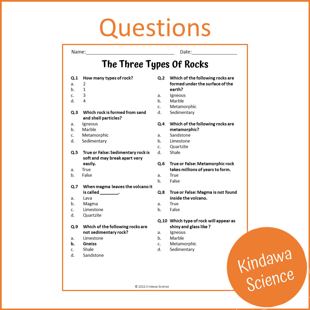 The Three Types Of Rocks Reading Comprehension Passage and Questions | Printable PDF