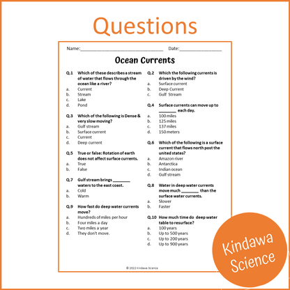 Ocean Currents Reading Comprehension Passage and Questions | Printable PDF