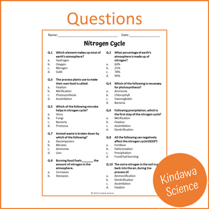 Nitrogen Cycle Reading Comprehension Passage and Questions | Printable PDF