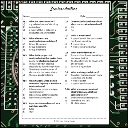 Semiconductors Reading Comprehension Passage and Questions | Printable PDF