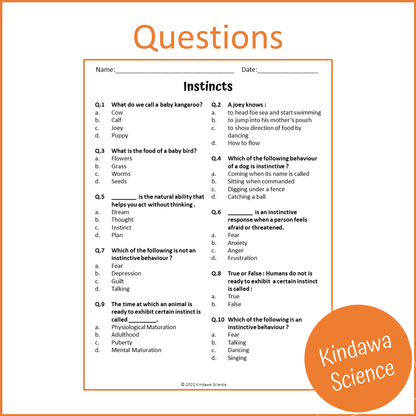 Instincts Reading Comprehension Passage and Questions | Printable PDF
