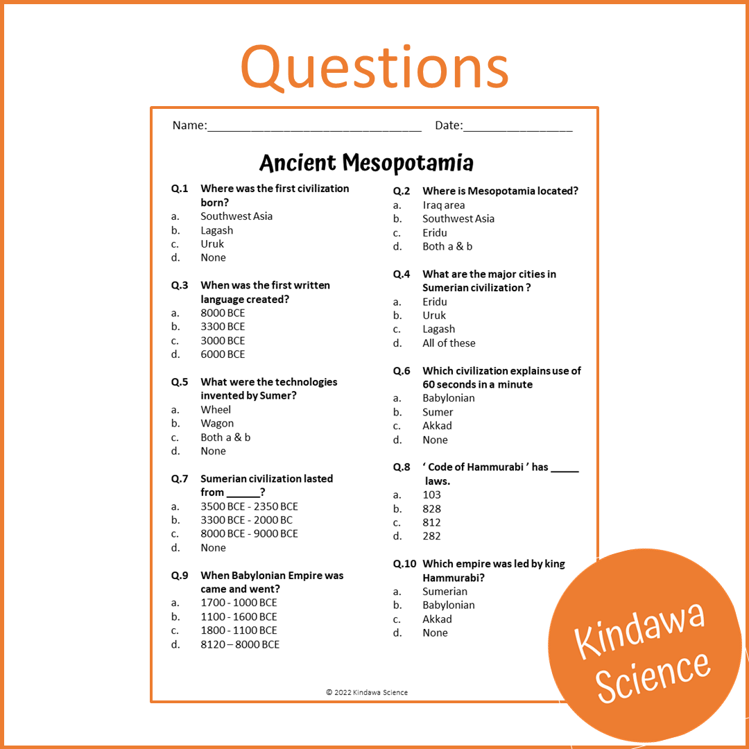 Ancient Mesopotamia Reading Comprehension Passage And Questions | Prin ...