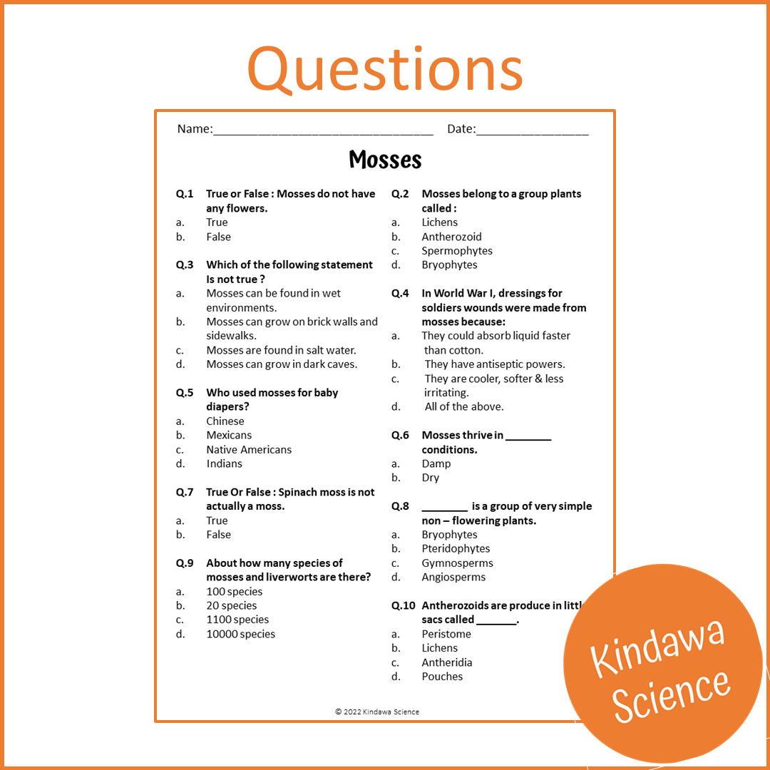 Mosses Reading Comprehension Passage and Questions | Printable PDF