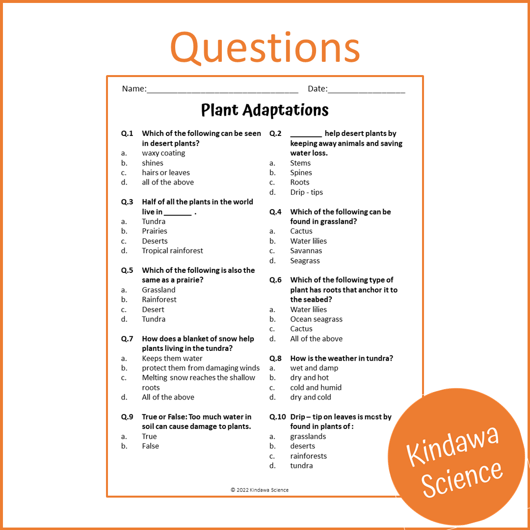 Plant Adaptations Reading Comprehension Passage and Questions | Printable PDF