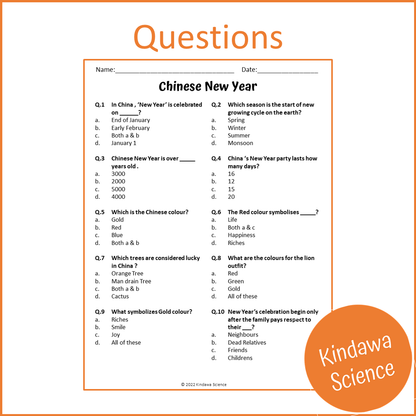 Chinese New Year Reading Comprehension Passage and Questions | Printable PDF