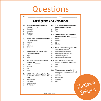 Earthquake And Volcanoes Reading Comprehension Passage and Questions | Printable PDF