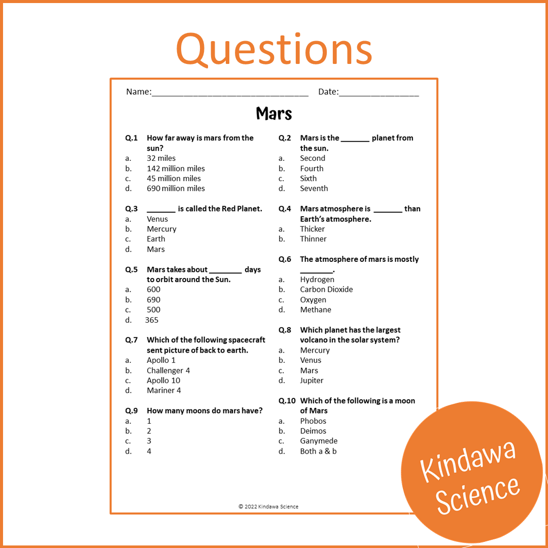 Mars Reading Comprehension Passage and Questions | Printable PDF ...
