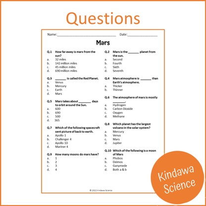 Mars Reading Comprehension Passage and Questions | Printable PDF