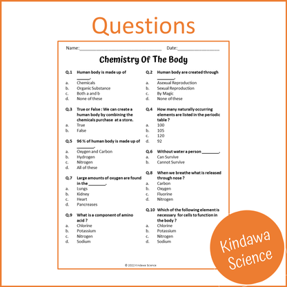 Chemistry Of The Body Reading Comprehension Passage and Questions | Printable PDF