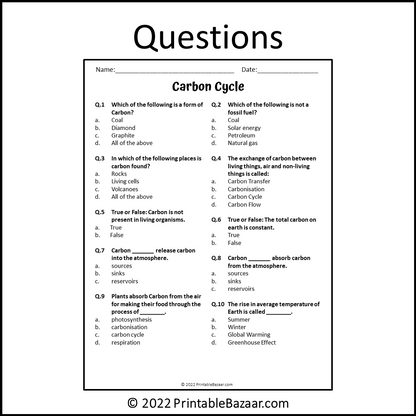 Carbon Cycle Reading Comprehension Passage and Questions | Printable PDF