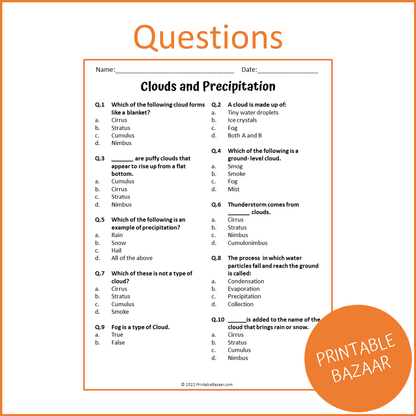 Clouds And Precipitation Reading Comprehension Passage and Questions | Printable PDF