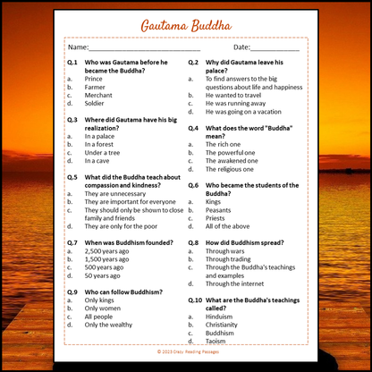 Gautama Buddha Reading Comprehension Passage and Questions | Printable PDF