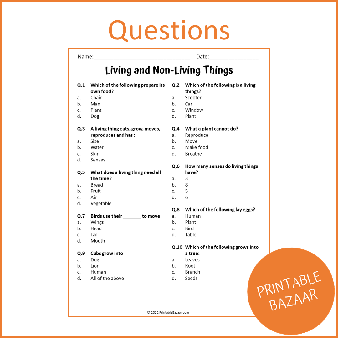 Living and Non-Living Reading Comprehension Passage and Questions | Printable PDF