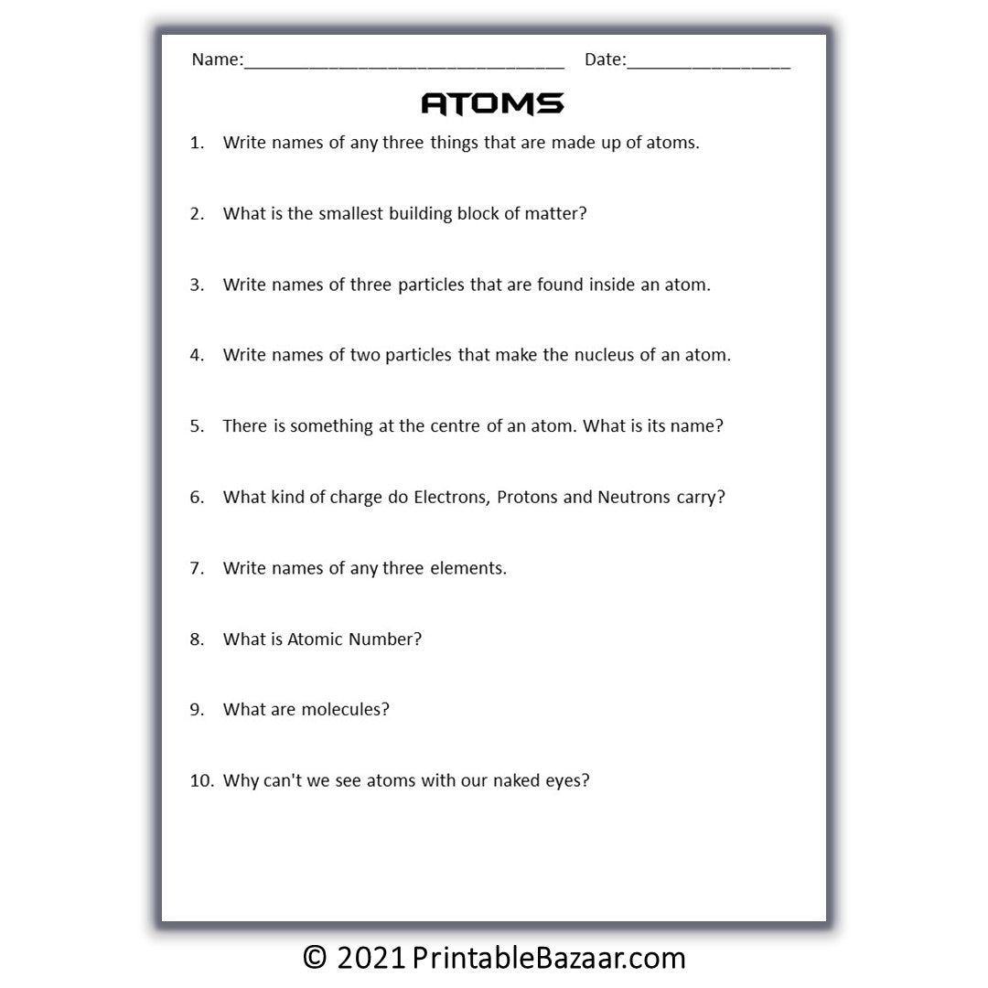 Atoms Reading Comprehension Passage and Questions