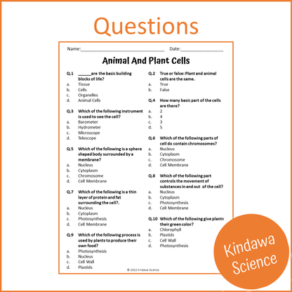 Animal And Plant Cells Reading Comprehension Passage and Questions | Printable PDF