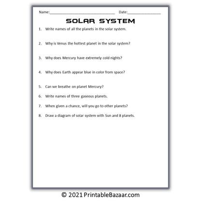 Solar System Reading Comprehension Passage and Questions