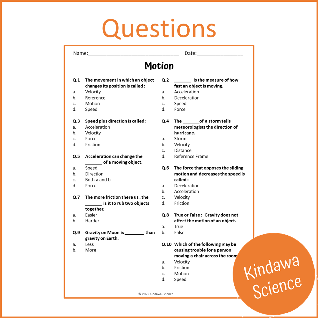 Motion Reading Comprehension Passage and Questions | Printable PDF