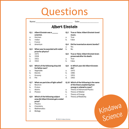 Albert Einstein Reading Comprehension Passage and Questions | Printable PDF