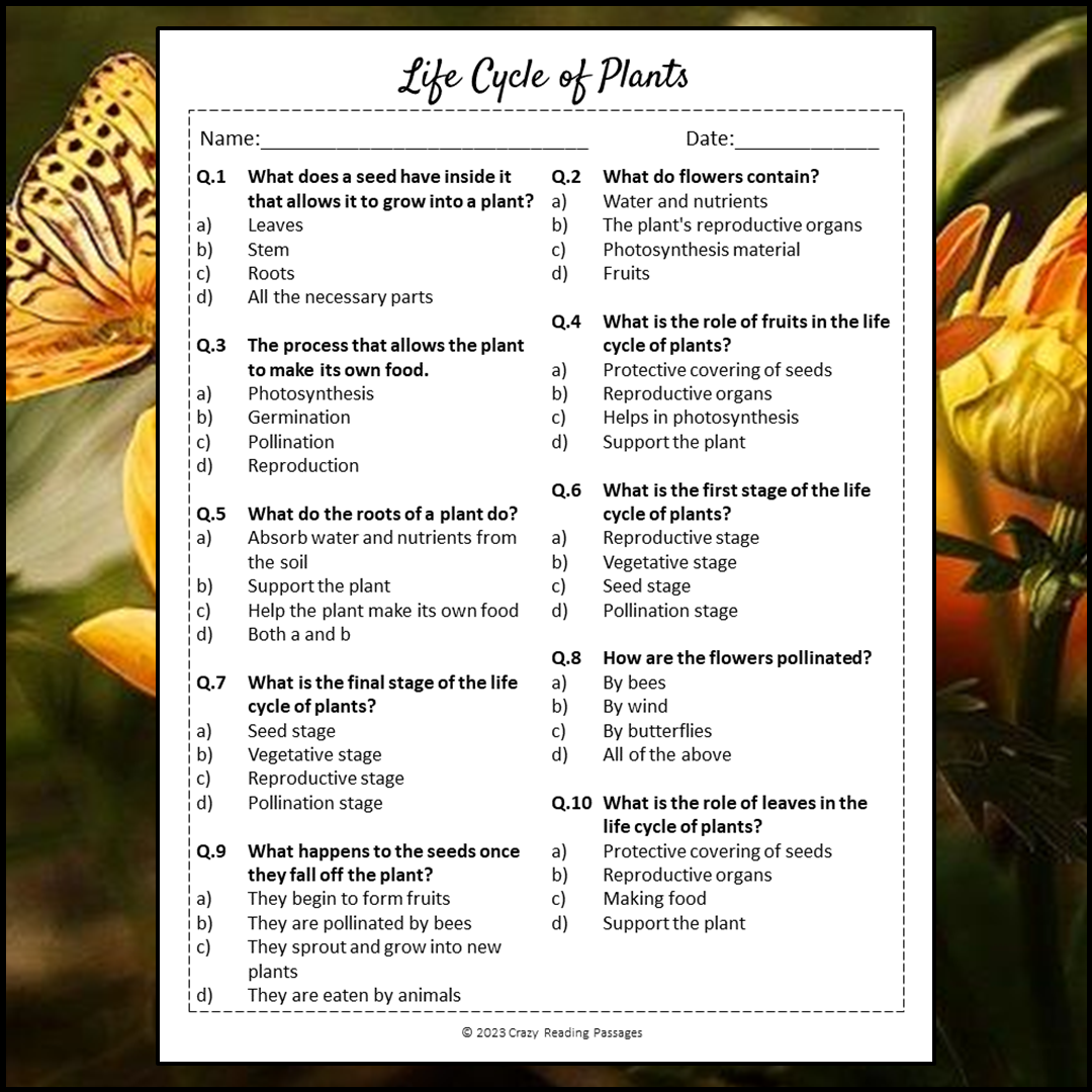 Life Cycle Of Plants Reading Comprehension Passage and Questions | Pri – PrintableBazaar life-cycle-of-plants-reading-comprehension-passage-and-questions-pri-printablebazaar