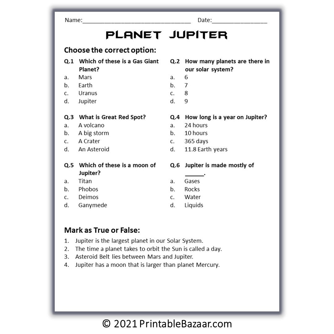 Jupiter Reading Comprehension Passage and Questions