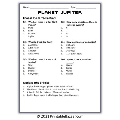 Jupiter Reading Comprehension Passage and Questions