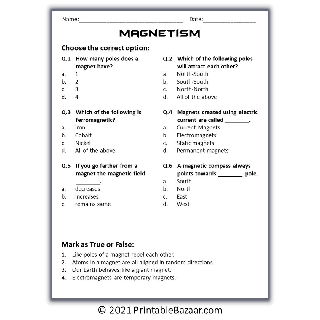 Magnetism Reading Comprehension Passage and Questions