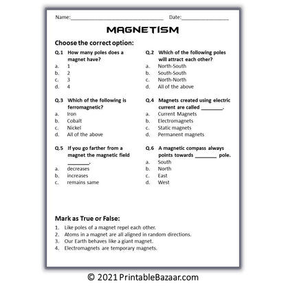 Magnetism Reading Comprehension Passage and Questions