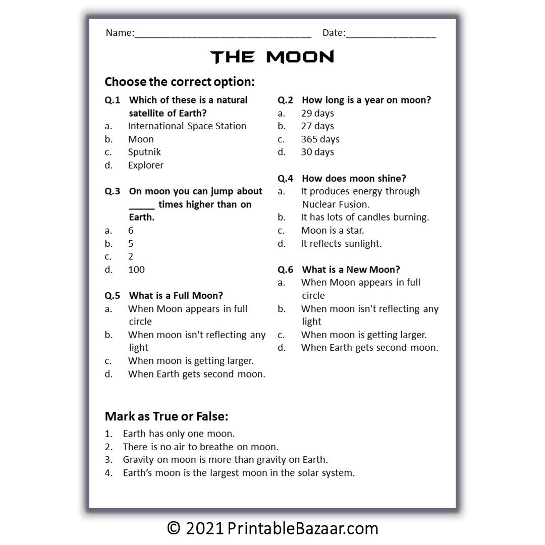 The Moon Reading Comprehension Passage and Questions