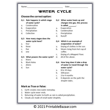 Water Cycle Reading Comprehension Passage and Questions