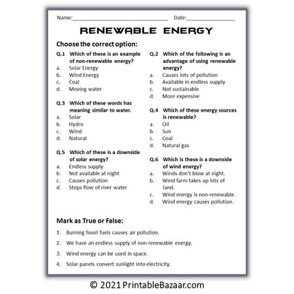 Renewable Energy Reading Comprehension Passage and Questions