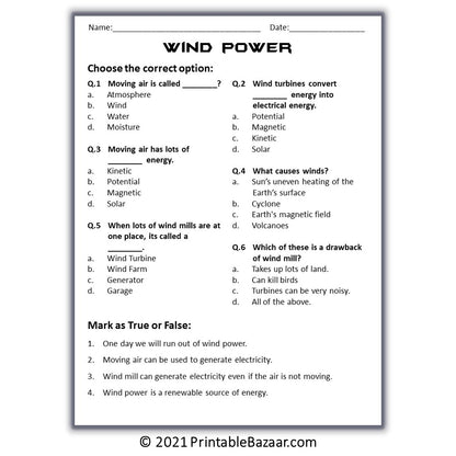 Wind Power Reading Comprehension Passage and Questions